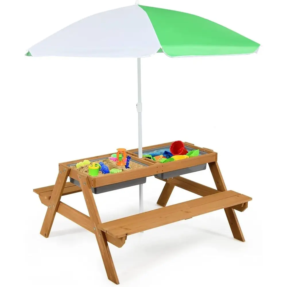 Kids Outdoor Wooden Table - 4-in-1 Wooden Sand & Water Picnic