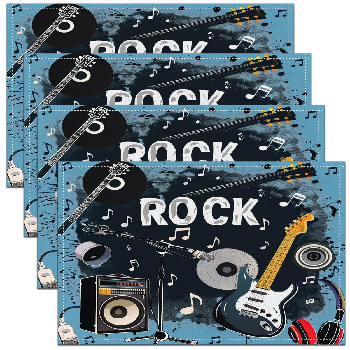 Kids Outdoor Dining Table - Rock Music Placemats Set of 4