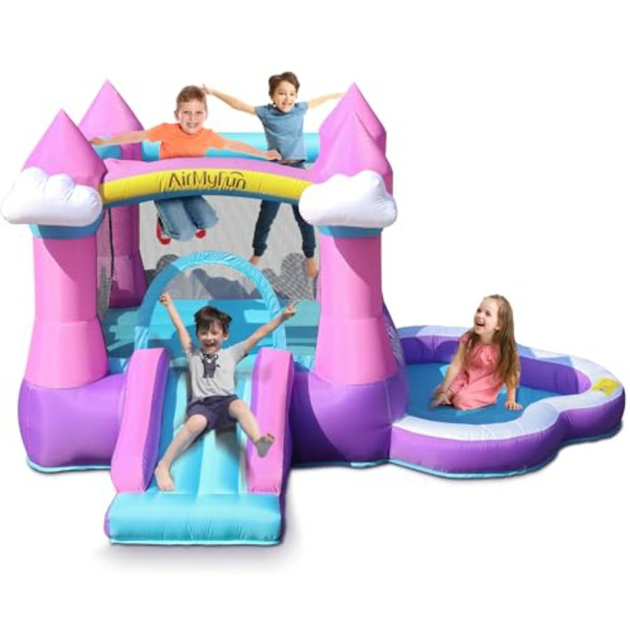 Kids Outdoor House With Slide - Pink inflatable bounce house for kids