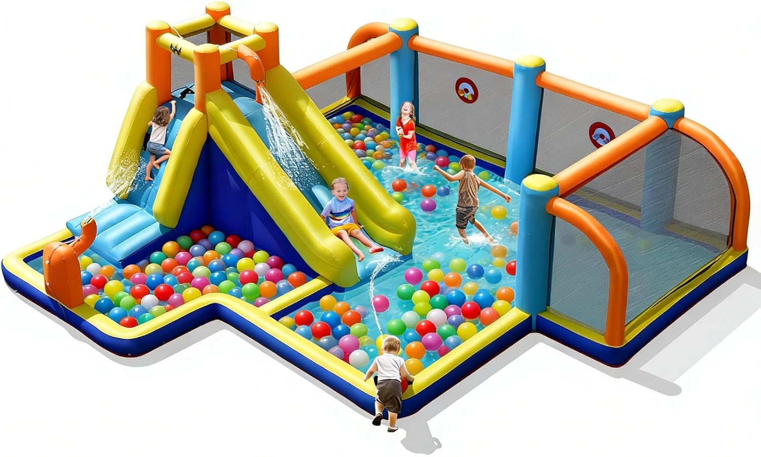 Kids Outdoor Park - Inflatable Water Slide, Dual Cannons Water