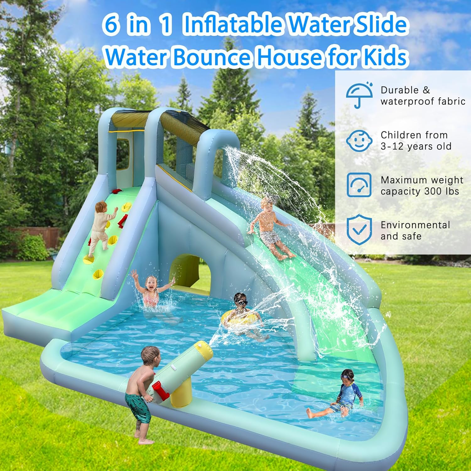 6-in-1 Inflatable Kids Bounce  - Kids Outdoor House With Slide recension och pris