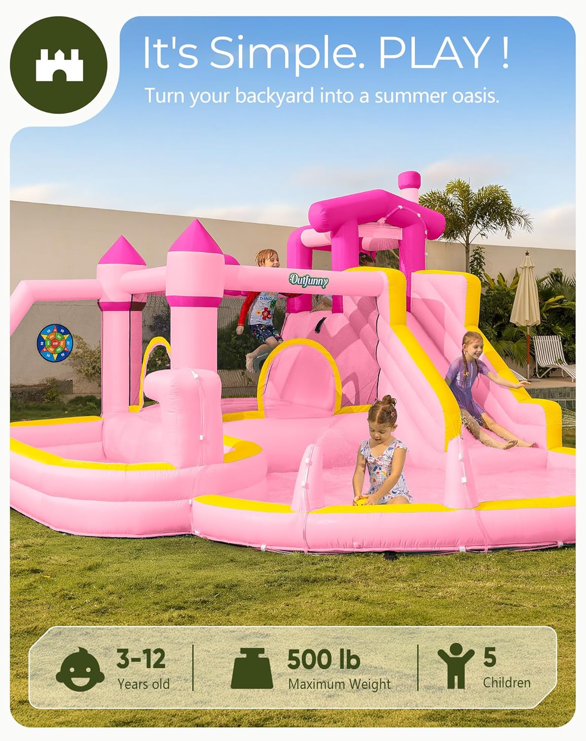 Pink Inflatable Water Slide Bo - Kids Outdoor House With Slide recension och pris