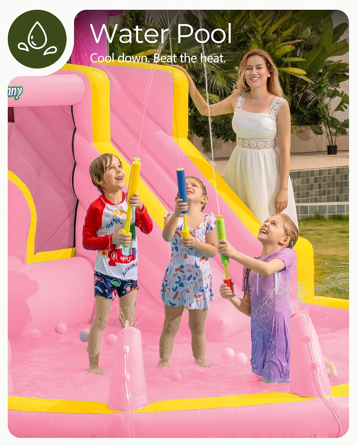 Pink Inflatable Water Slide Bo - Kids Outdoor House With Slide recension och pris