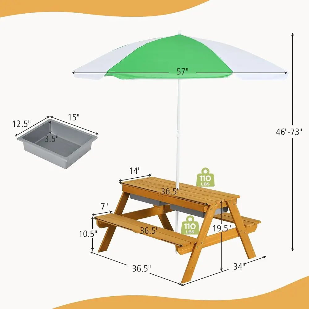 3-in-1 Height-Adjustable Umbre - Kids Outdoor Wooden Table recension och pris