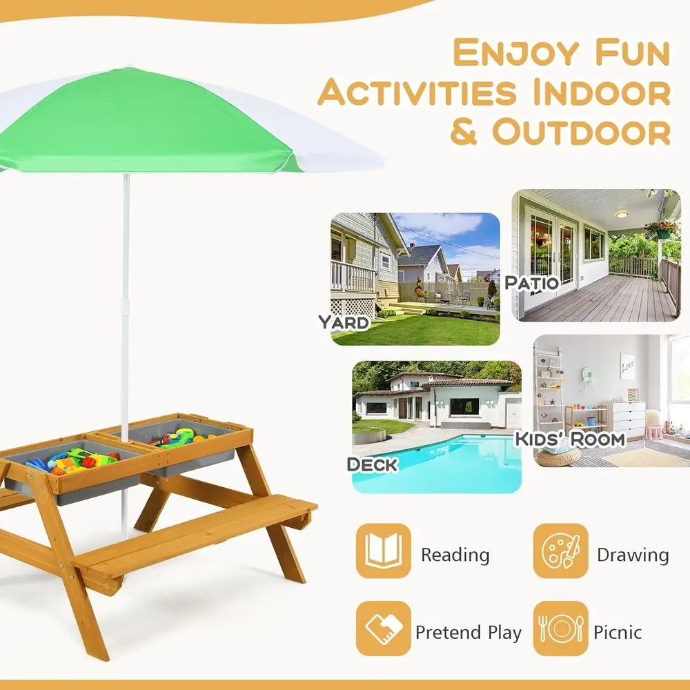 3-in-1 Height-Adjustable Umbre - Kids Outdoor Wooden Table recension och pris