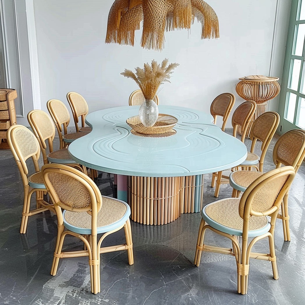 io-Pastel Blue Wavy Rattan Din - Kids Outdoor Dining Table recension och pris