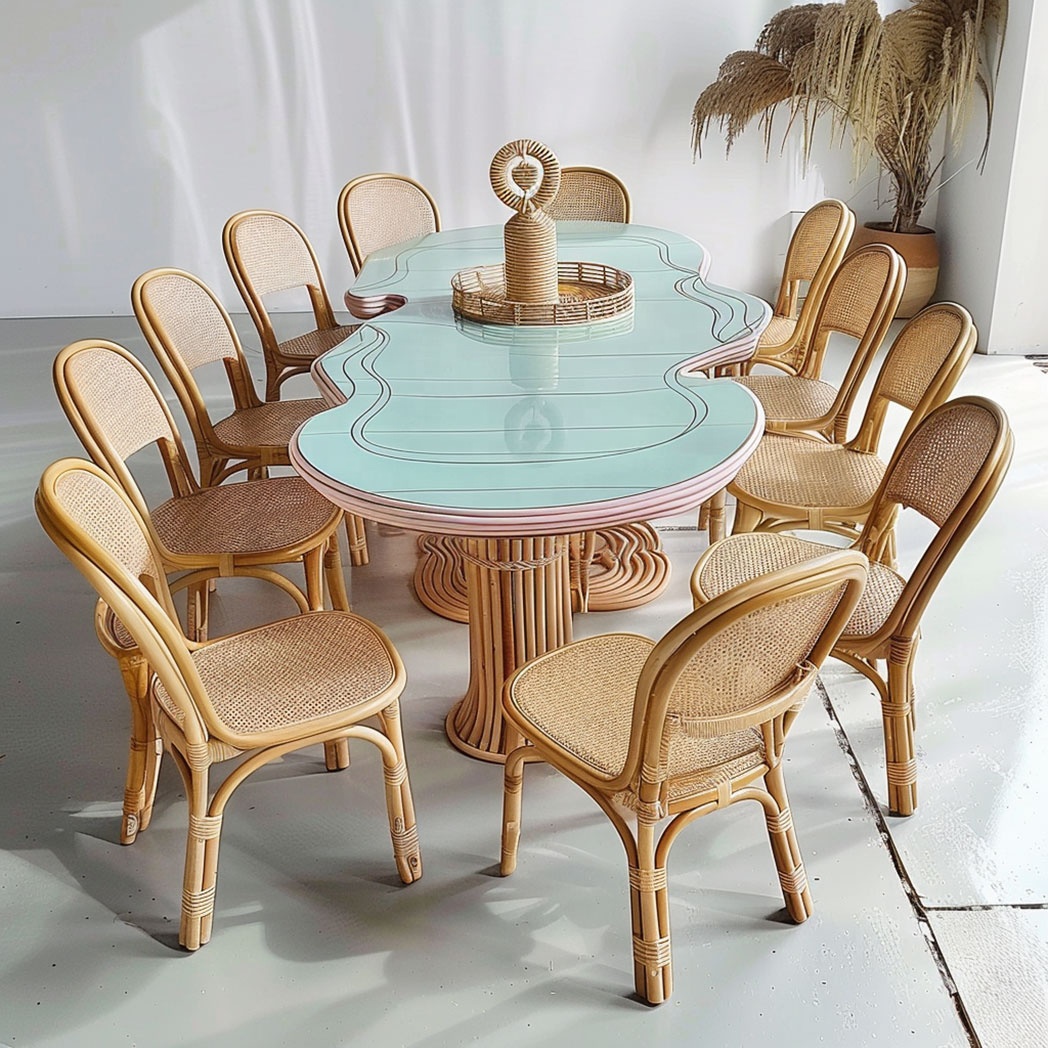 io-Pastel Blue Wavy Rattan Din - Kids Outdoor Dining Table recension och pris