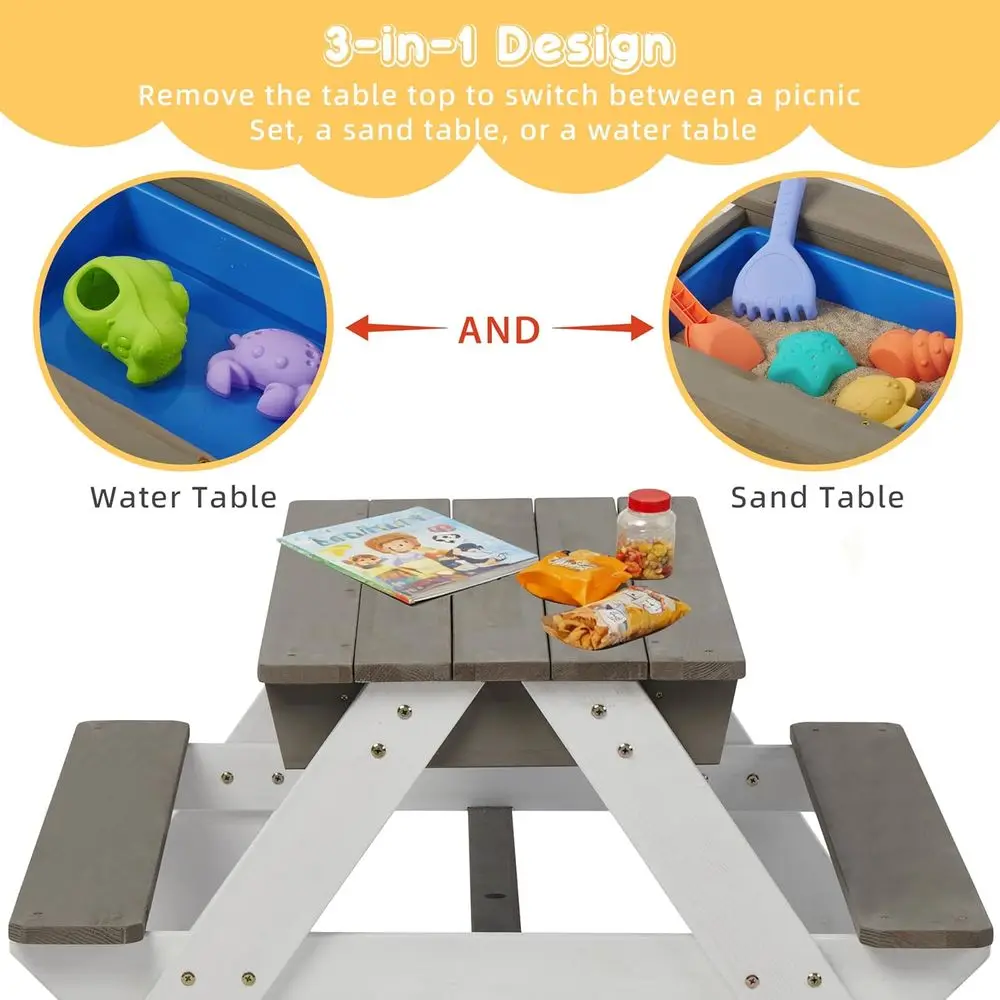 Convertible 3-in-1 Wooden Picn - Kids Outdoor Wooden Table recension och pris