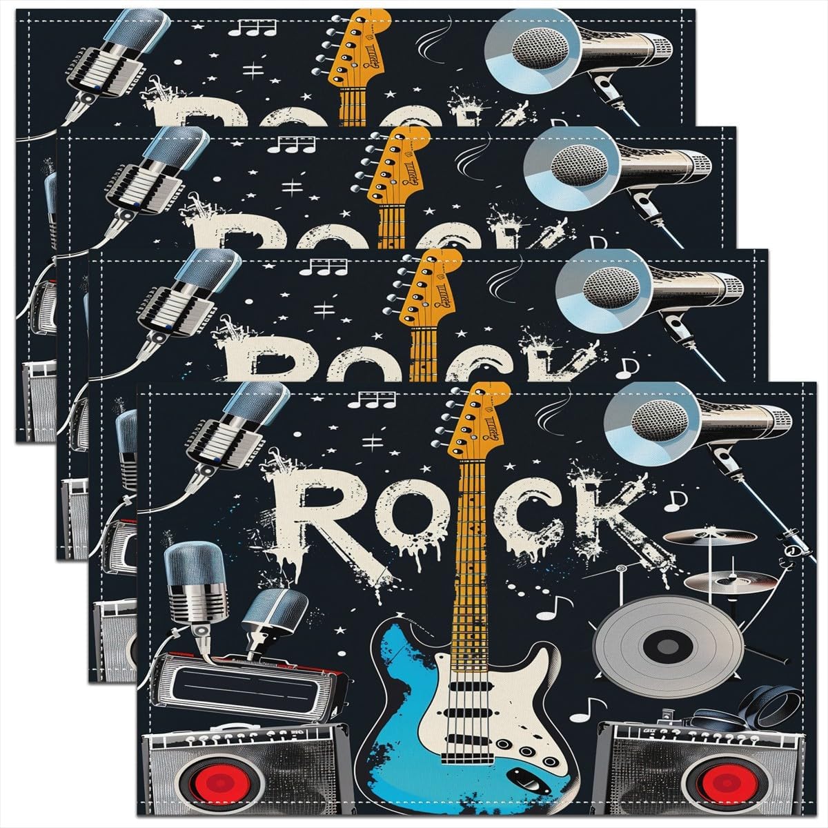 Rock Music Placemats Set of 4  - Kids Outdoor Dining Table recension och pris